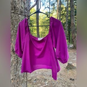 Vintage Havana purple square neck & back puffy 3/4 sleeve blouse fits a S boho